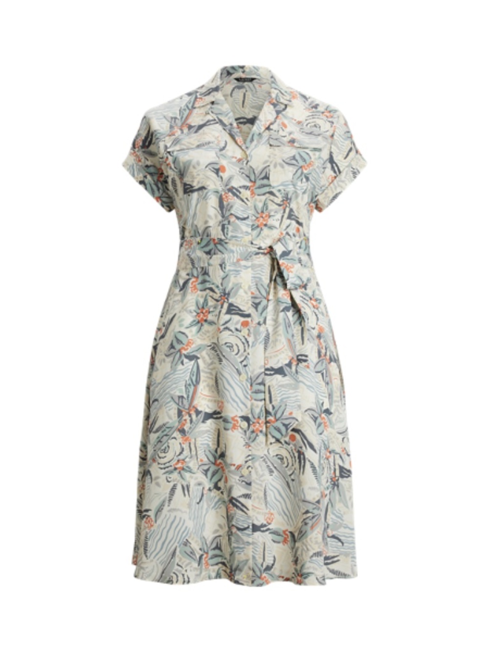 Print Belted Crepe Camp Shirtdress